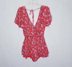 Trixxi Clothing Company Floral Romper Women Size Medium Orange
